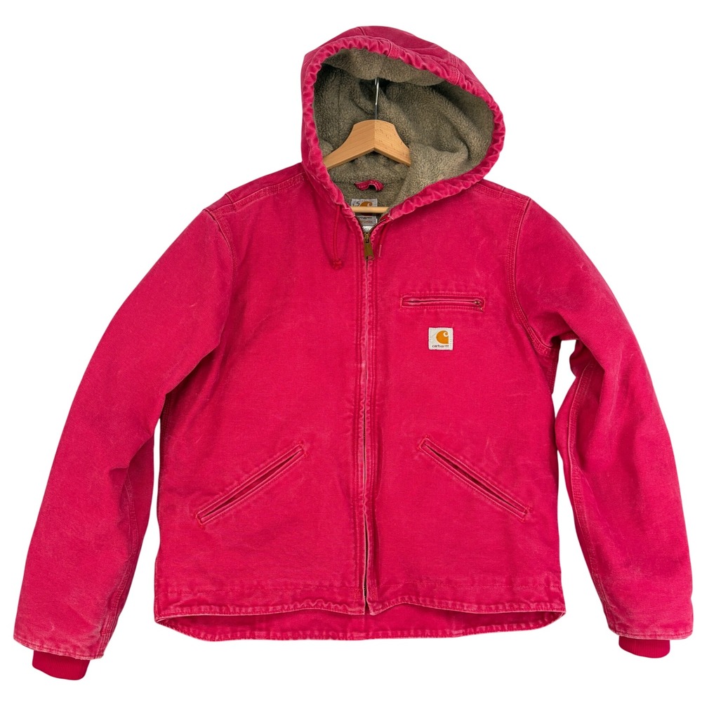 Carhartt WJ141 SCA Sandstone Sierra Jacket Red Pink Sherpa Lined Women Medium